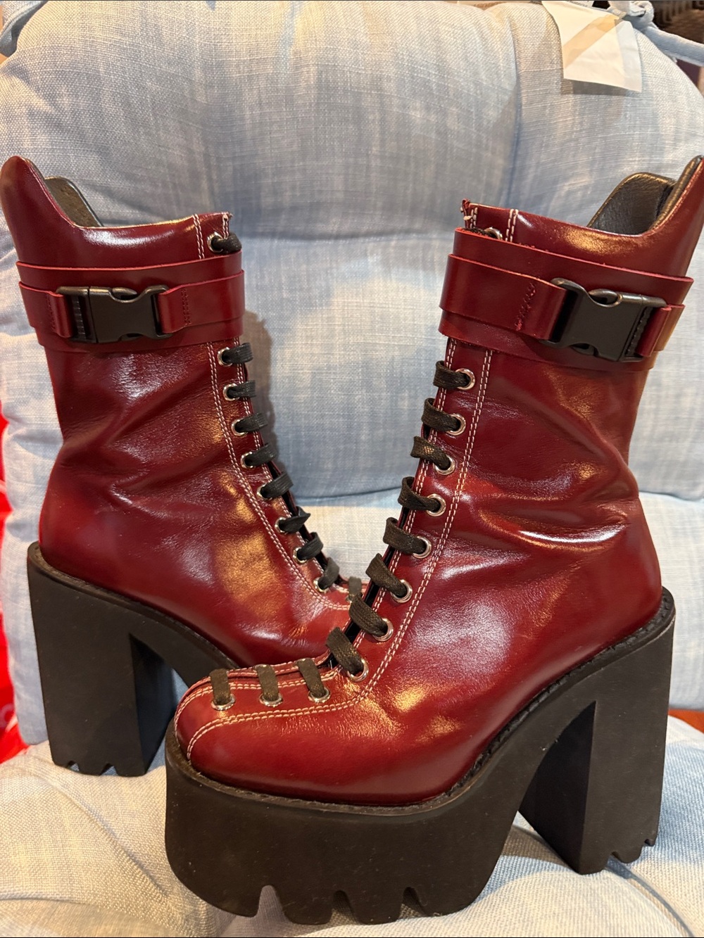 Jeffrey Campbell Burgundy Lace-Up Platform Ankle Boots - Picture 6 of 6